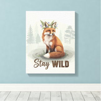 Impressão Em Tela Stay Wild – Vintage Forest Fox Art