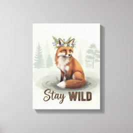 Impressão Em Tela Stay Wild – Vintage Forest Fox Art