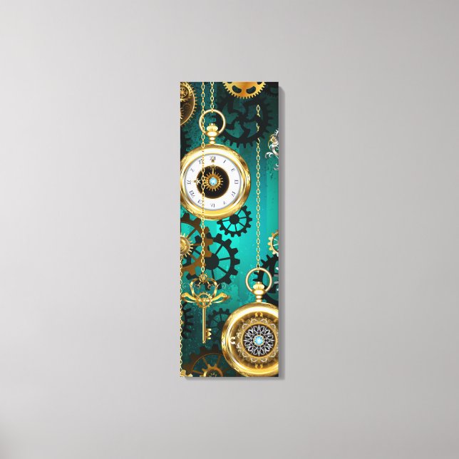 Impressão Em Tela Steampunk Jewelry Watch em um fundo verde (Frente)