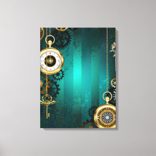 Impressão Em Tela Steampunk Jewelry Watch em um fundo verde
