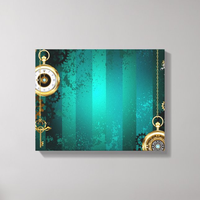 Impressão Em Tela Steampunk Jewelry Watch em um fundo verde (Frente)