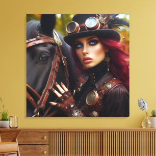 Impressão Em Tela Steampunk Victorian Lady Dark Rider
