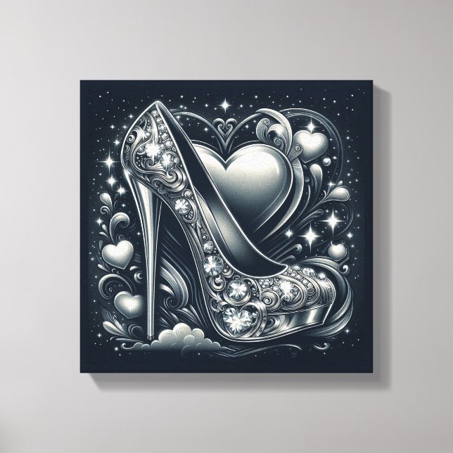 Impressão Em Tela Stiletto High Heels com Corações e Diamantes (Frente)