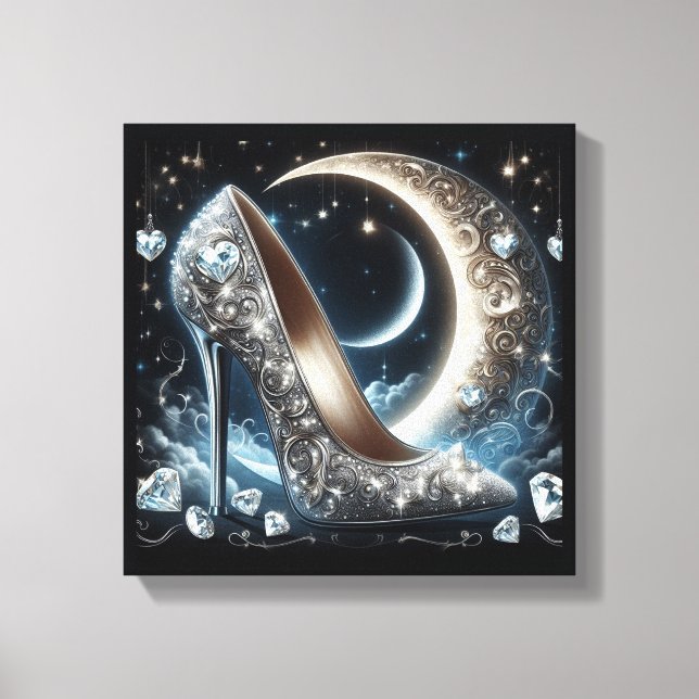 Impressão Em Tela Stiletto High Heels com Lua Crescente e Diamante (Frente)