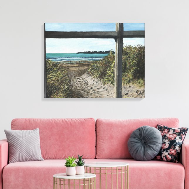 Impressão Em Tela Stinson Beach Watercolor Painting California (Insitu(Sala de estar))