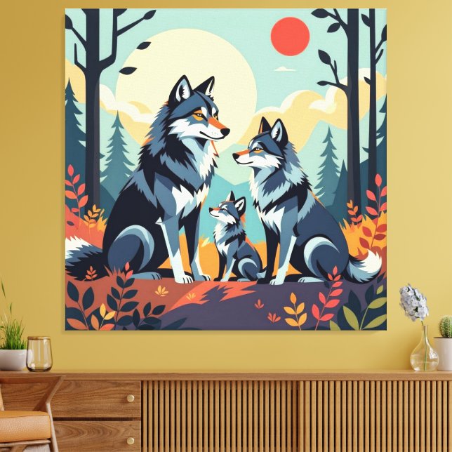 Impressão Em Tela „Stolze Wolfsfamilie im Einklang der Natur“ (Insitu(Sala de estar))