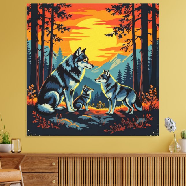 Impressão Em Tela „Stolze Wolfsfamilie im Einklang der Natur“ (Insitu(Sala de estar))