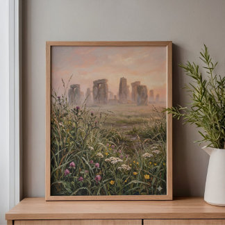 Impressão Em Tela Stonehenge Névoa da Manhã Grama Alta Arte