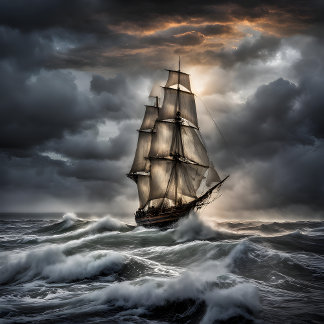 Impressão Em Tela Stormy Seas - Navio de vela dramático no oceano