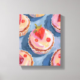 Impressão Em Tela Strawberry Cupcakes | Fruit Watercolor Celebratory
