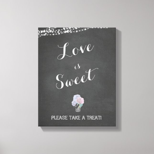 Impressão Em Tela String Lights Mason Jar Chalkboard LOVE é SWEET (Frente)