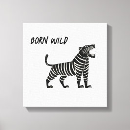Impressão Em Tela Striped Tiger Illustration – Minimalist Folk Anima