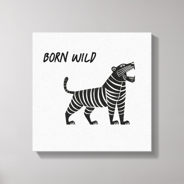 Impressão Em Tela Striped Tiger Illustration – Minimalist Folk Anima (Frente)