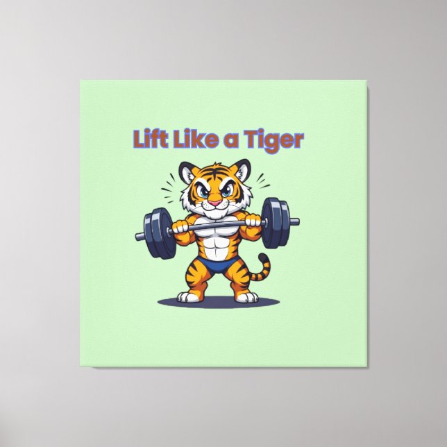 Impressão Em Tela **Strong Tiger – Cute Tiger Lifting Weights Illust (Frente)