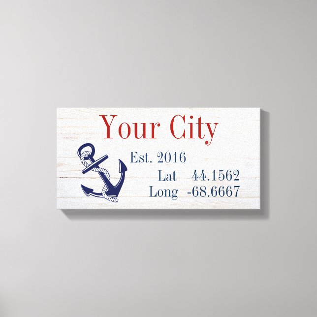 Impressão Em Tela Sua cidade ou nome da família Latitude e Longitude (Frente)