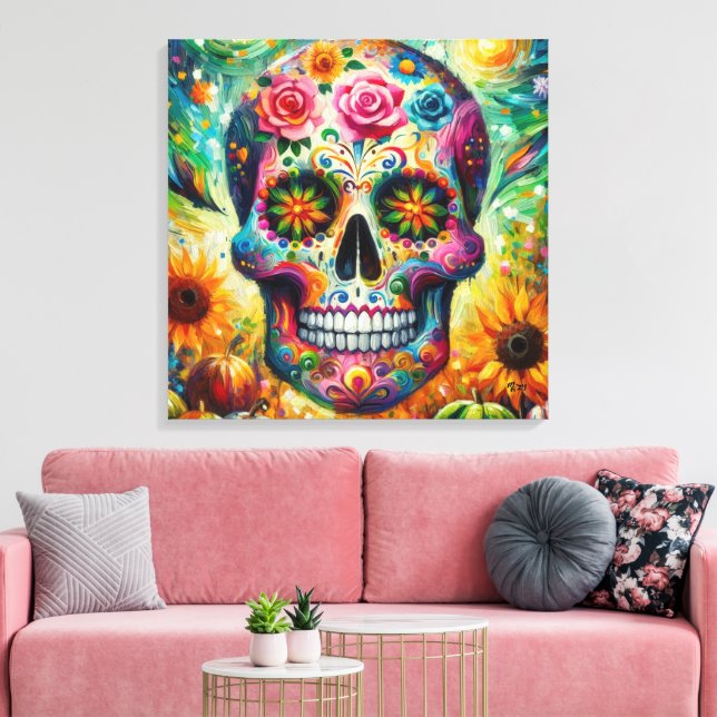 Impressão Em Tela Sugar Skull Dia De Los Muertos Dia dos Mortos (Insitu(Sala de estar))