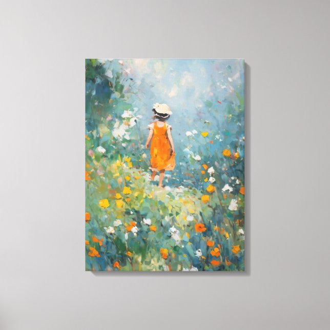 Impressão Em Tela Summer Meadow – Impressionist Girl in Orange Dress (Frente)