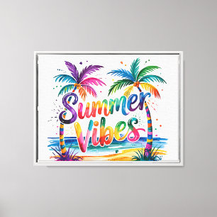 Impressão Em Tela Summer Vibes Pastel Palm Trees Beach Scene