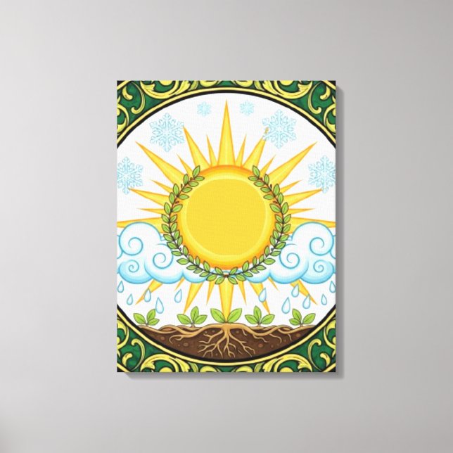 Impressão Em Tela Sun and Rain Nature Cycle Botanical Emblem ART (Frente)