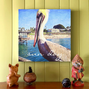 Impressão Em Tela Sun Day Cute Ocean Beach Pier Pelican Bird Foto