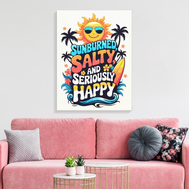 Impressão Em Tela Sunburned Salty and Happy – Retro Beach Vibes (Insitu(Sala de estar))