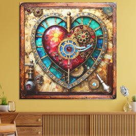 Impressão Em Tela Sunflower Stained Glass Heart Steampunk Series