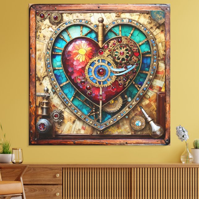 Impressão Em Tela Sunflower Stained Glass Heart Steampunk Series (Insitu(Sala de estar))
