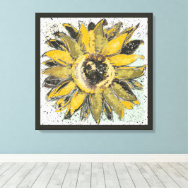 Impressão Em Tela Sunflower Yellow Green Black Watercolor Style Art
