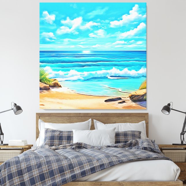 Impressão Em Tela Sunny Beach Waves Design (Insitu(Quarto))