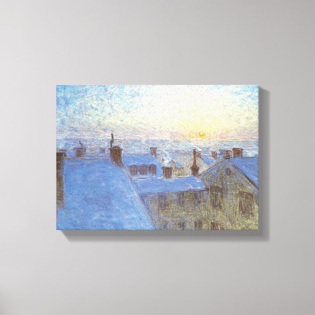 Impressão Em Tela Sunrise sobre os telhados (por Eugène Jansson) (Frente)