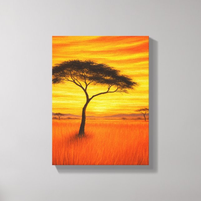 Impressão Em Tela Sunset Africano com Acacia Tree (Frente)