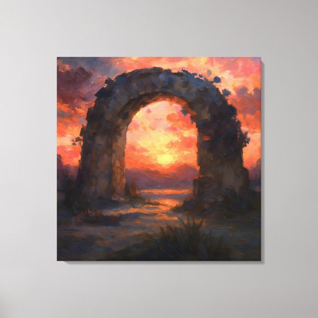 Impressão Em Tela Sunset Arch - Painterly Style Landscape Art (Frente)
