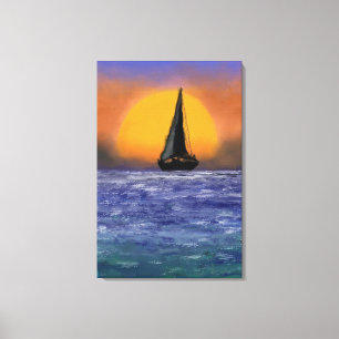 Impressão Em Tela Sunset de veleiro - Aquarela