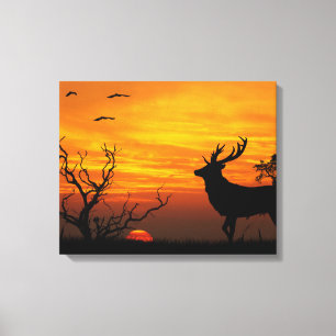 Impressão Em Tela Sunset Deer