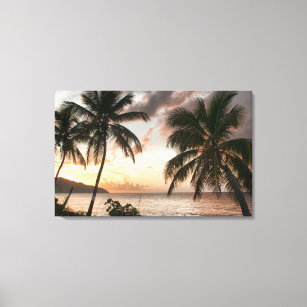 Impressão Em Tela Sunset e Palm Tres na Baía de Cane