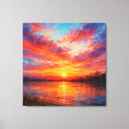 Impressão Em Tela Sunset Lake - Pastel Painting Style Art