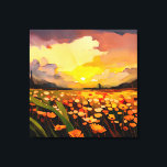 Impressão Em Tela Sunset Moderno Sobre Aquarela Flor Campo<br><div class="desc">Este design de boas-vindas apresenta um estilo de aquarela impressionista moderno de um belo pôr do sol sobre um campo de flores laranja,  vermelha e amarela. Criado pela imprensa simplesmente de farmácia.</div>