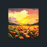 Impressão Em Tela Sunset Moderno Sobre Aquarela Flor Campo<br><div class="desc">Este design de boas-vindas apresenta um estilo de aquarela impressionista moderno de um belo pôr do sol sobre um campo de flores laranja,  vermelha e amarela. Criado pela imprensa simplesmente de farmácia.</div>