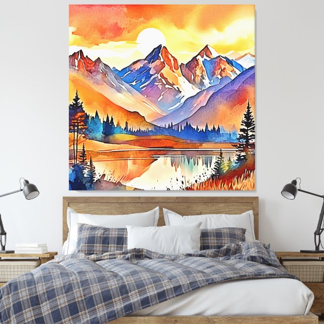Impressão Em Tela Sunset Mountain Art Design (Insitu(Quarto))
