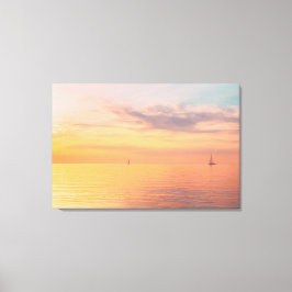 Impressão Em Tela Sunset Sailboats Calm Ocean Horizon Glow