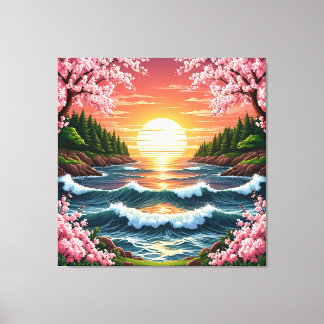 Impressão Em Tela Sunset Vibrante Sobre Ondas Oceânicas