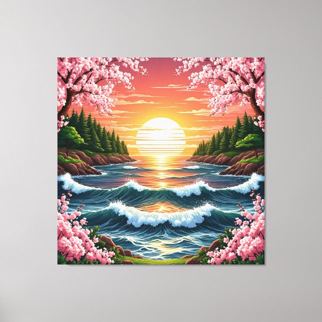 Impressão Em Tela Sunset Vibrante Sobre Ondas Oceânicas (Frente)