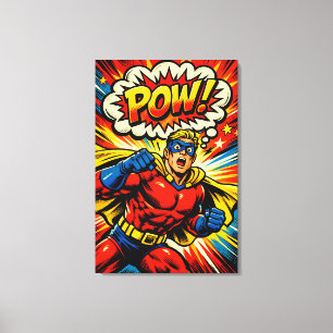 Impressão Em Tela Super-herói Retro POW! Arte Pop de Quadrinhos