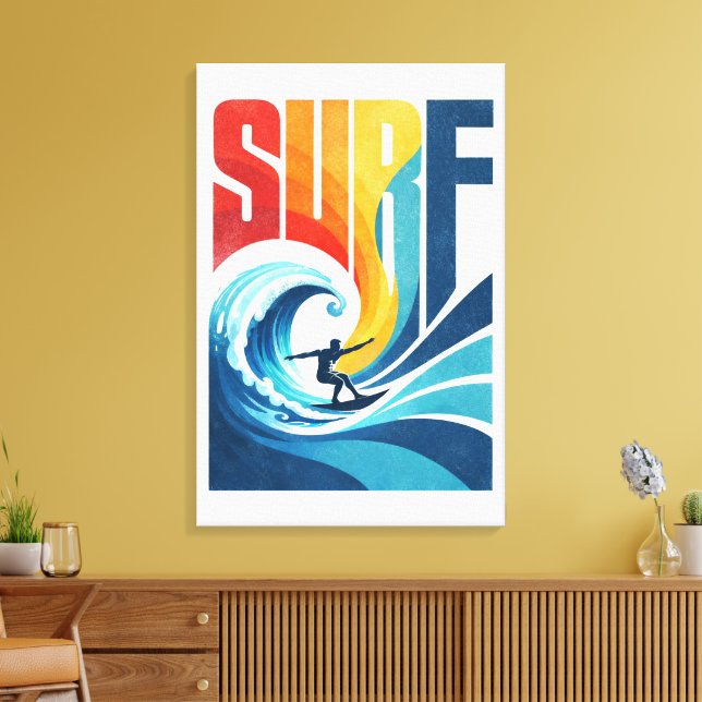 Impressão Em Tela SURF Wave Surfer – Retro Surf Lifestyle Art (Insitu(Sala de estar))