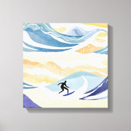 Impressão Em Tela Surfar na Onda | Oceano Contemporâneo em Aquarela