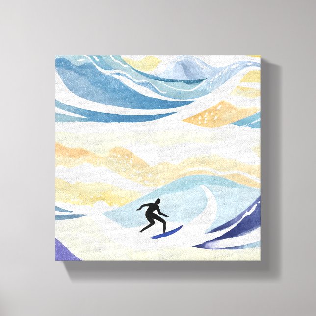 Impressão Em Tela Surfar na Onda | Oceano de Aquarela Contemporânea (Frente)