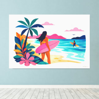 Impressão Em Tela Surfe tropical retrô moderno 03