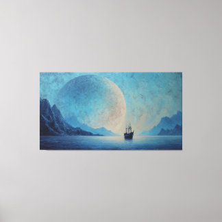 Impressão Em Tela Surreal Giant Moon Resting Above Calm Ocean Dreams