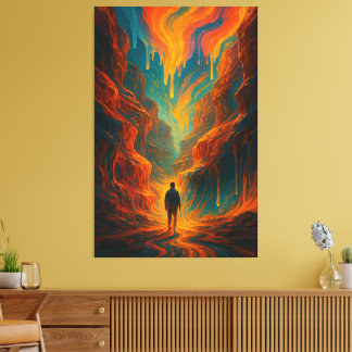 Impressão Em Tela Surreal Journey - Fire and Teal Art