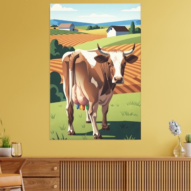 Impressão Em Tela Surreal WPA styled cow (Insitu(Sala de estar))